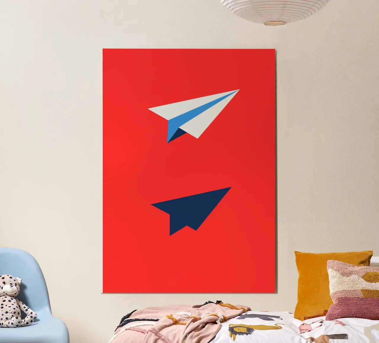 Paper Airplane with Shadow poster con telaio in alluminio da ramosashop