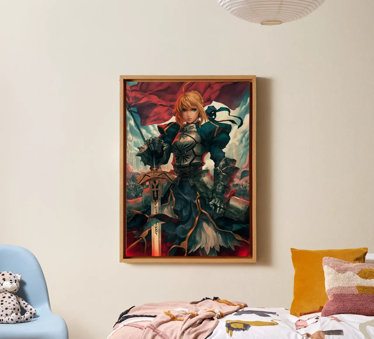 Altria Pendragon Saber Excalibur Morgan Knight Fate canvas met Baklijst van Fleur de Lys