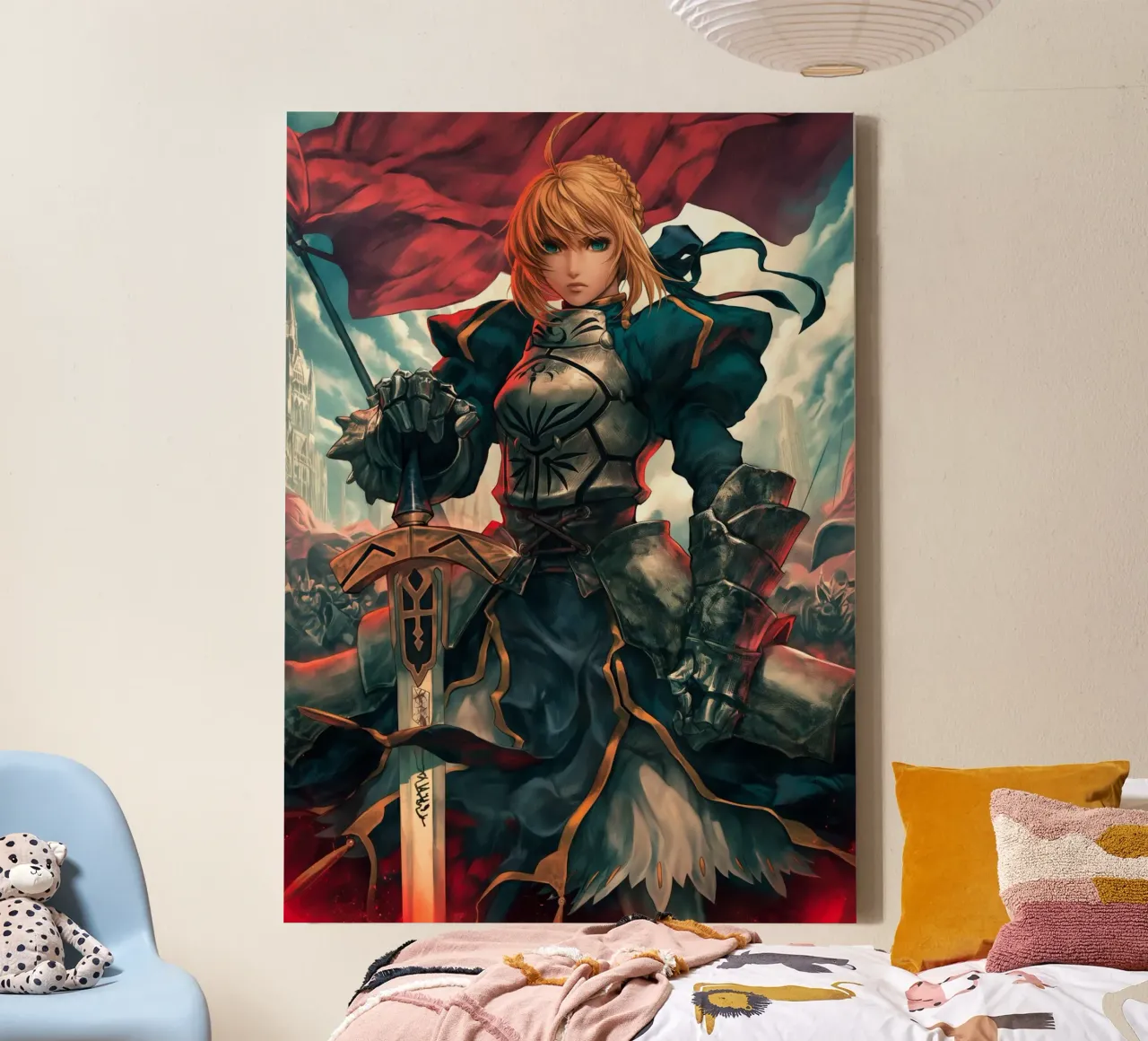 Altria Pendragon Saber Excalibur Morgan Knight Fate canvas met Baklijst van Fleur de Lys