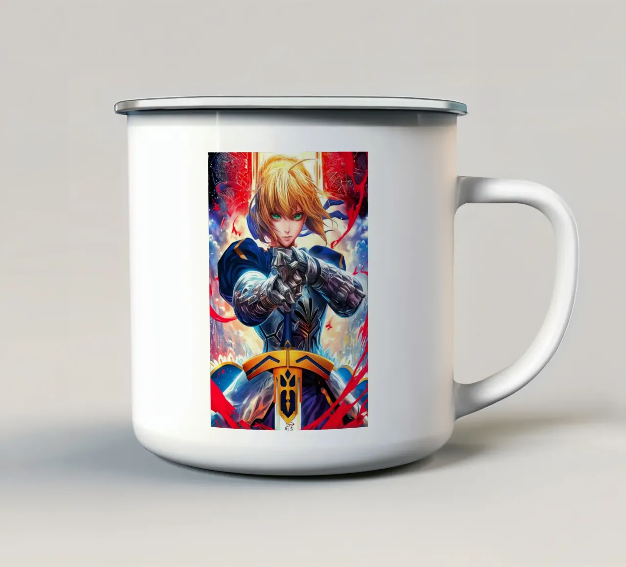 Altria Pendragon Saber Excalibur Morgan Knight Fate tazza in smalto da Fleur de Lys