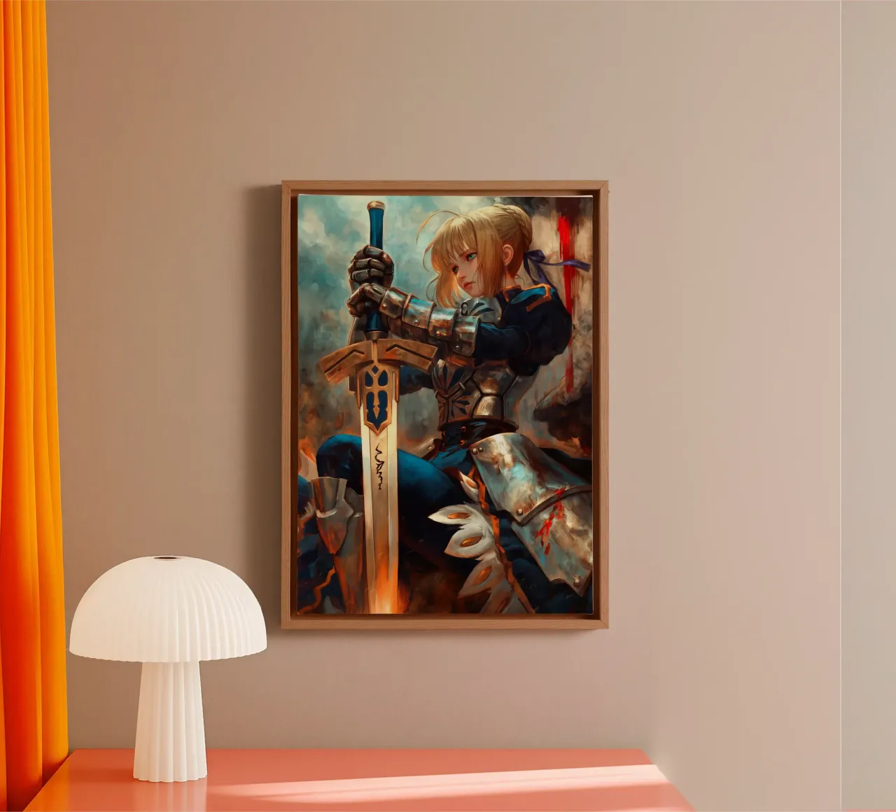 Altria Pendragon Saber Excalibur Morgan Knight Fate canvas met Baklijst van Fleur de Lys