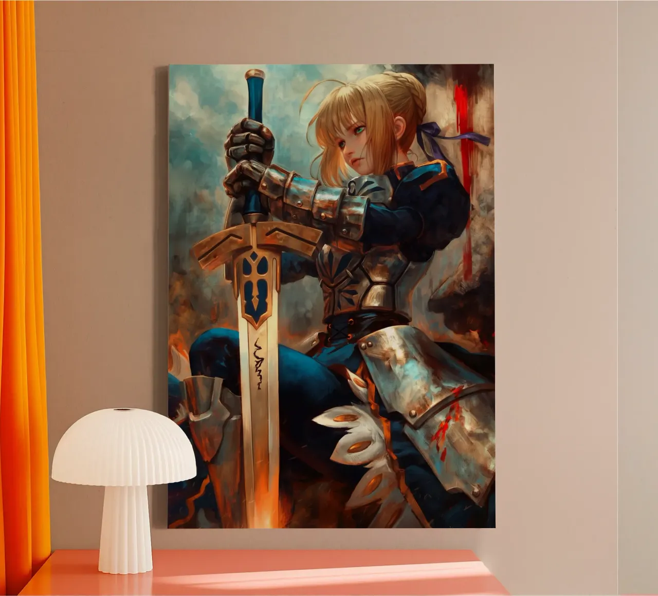 Altria Pendragon Saber Excalibur Morgan Knight Fate canvas met Baklijst van Fleur de Lys