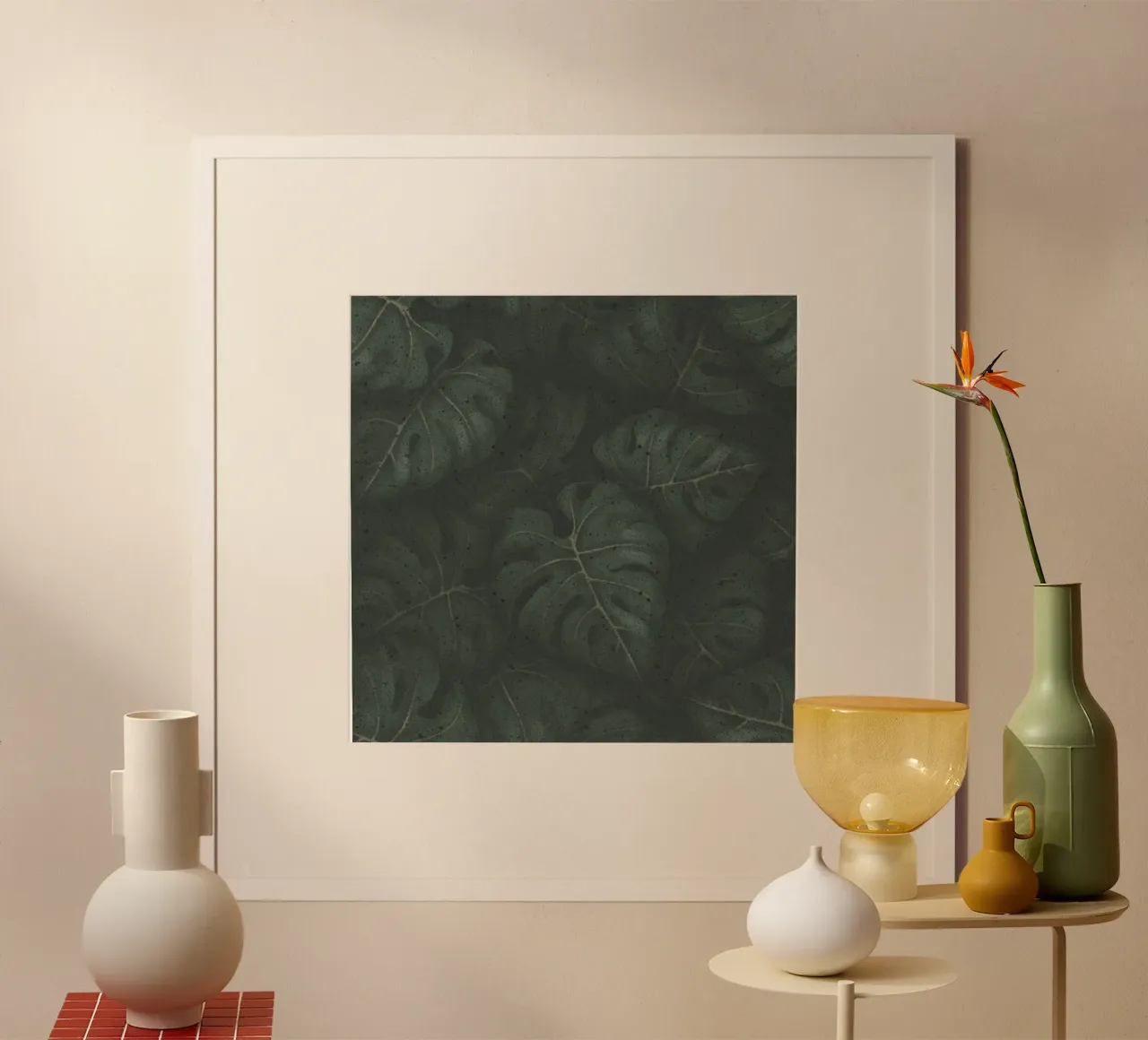 Monstera Blätter Illustration Dunkelgrünes Botanical Design poster con telaio in alluminio da Stella-Illustrations