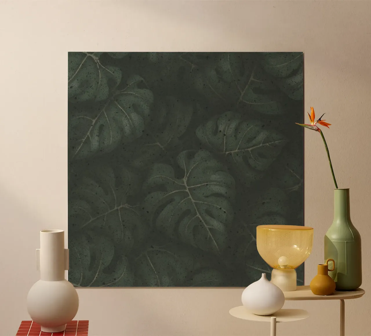 Monstera Blätter Illustration Dunkelgrünes Botanical Design poster con telaio in alluminio da Stella-Illustrations