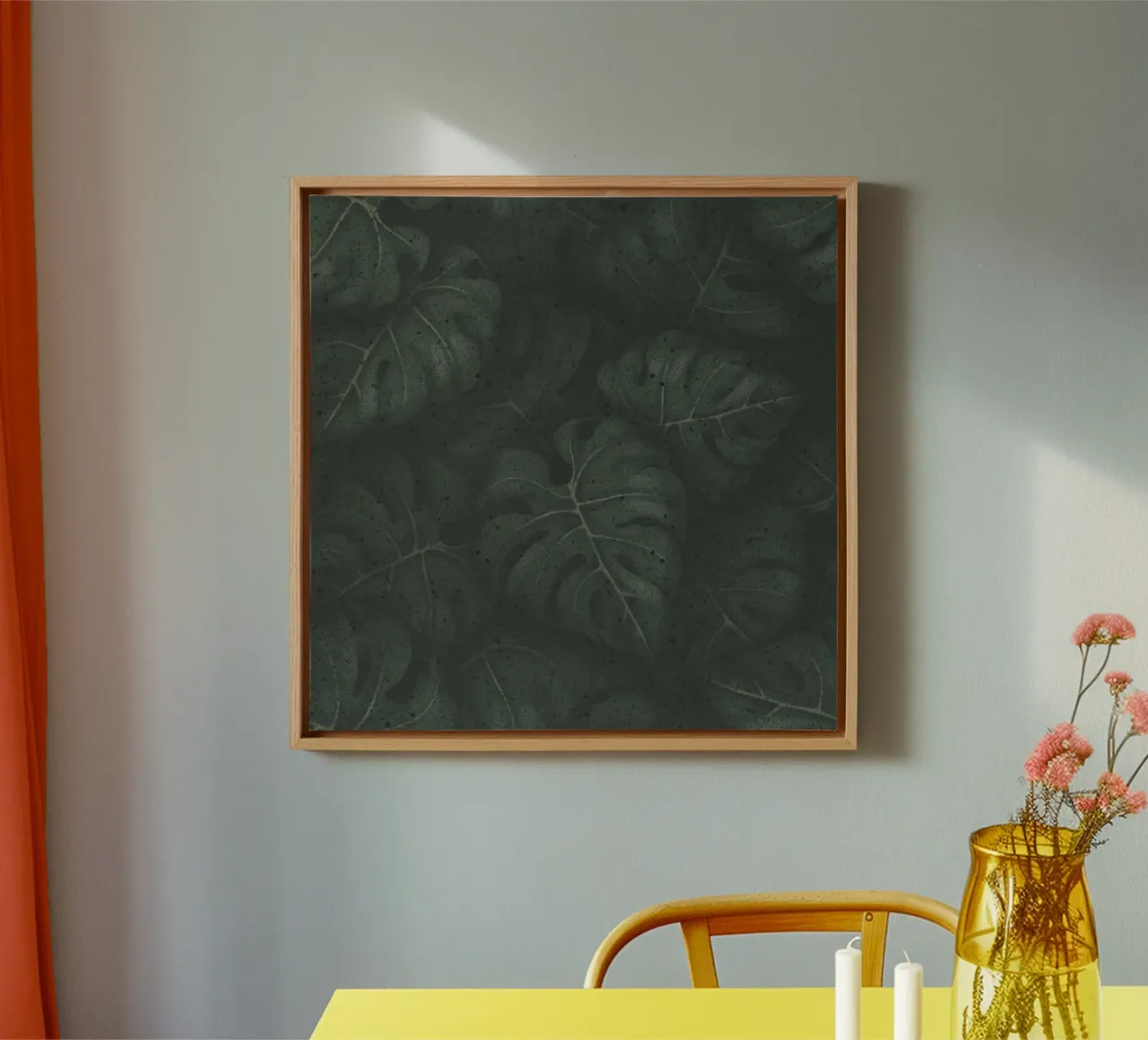 Monstera Blätter Illustration Dunkelgrünes Botanical Design tela con Cornice a cassetta da Stella-Illustrations