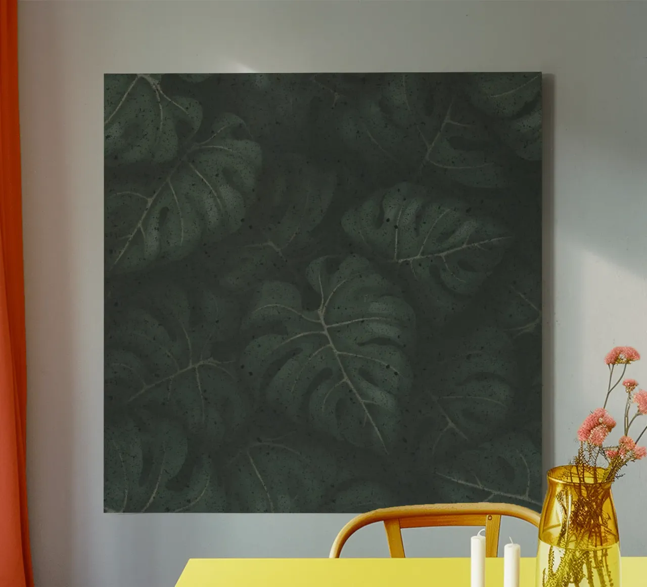Monstera Blätter Illustration Dunkelgrünes Botanical Design tela con Cornice a cassetta da Stella-Illustrations