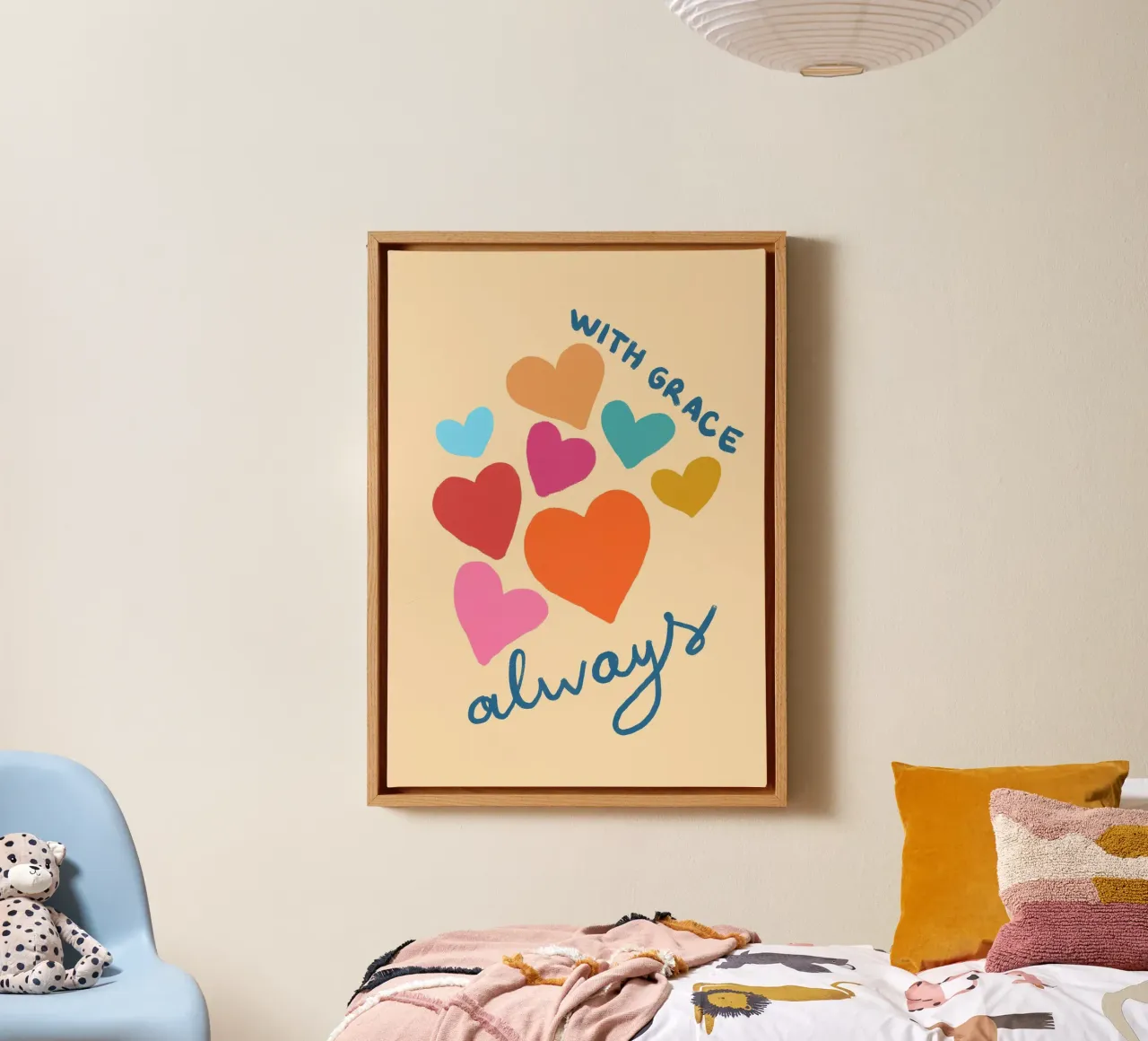 With Grace Always, Colorful Heart Christian Art Print (Avec la grâce toujours, cœur coloré) toile avec Caisse américaine de vintagepod