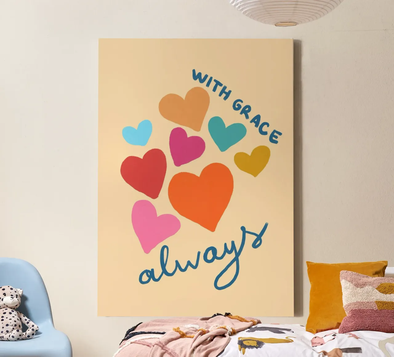 With Grace Always, Colorful Heart Christian Art Print (Avec la grâce toujours, cœur coloré) toile avec Caisse américaine de vintagepod