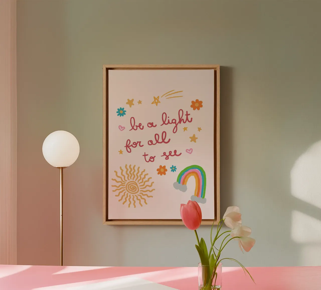 Be a Light, Boho Christian Wall Art Print canvas with Floater frame by vintagepod