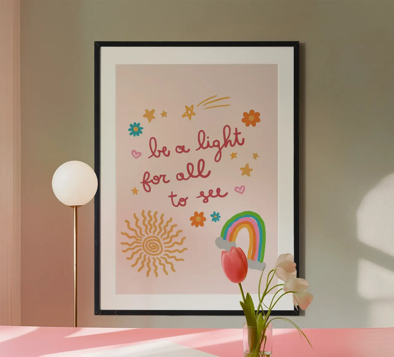 Be a Light, Boho Christian Muurkunst Print poster van vintagepod