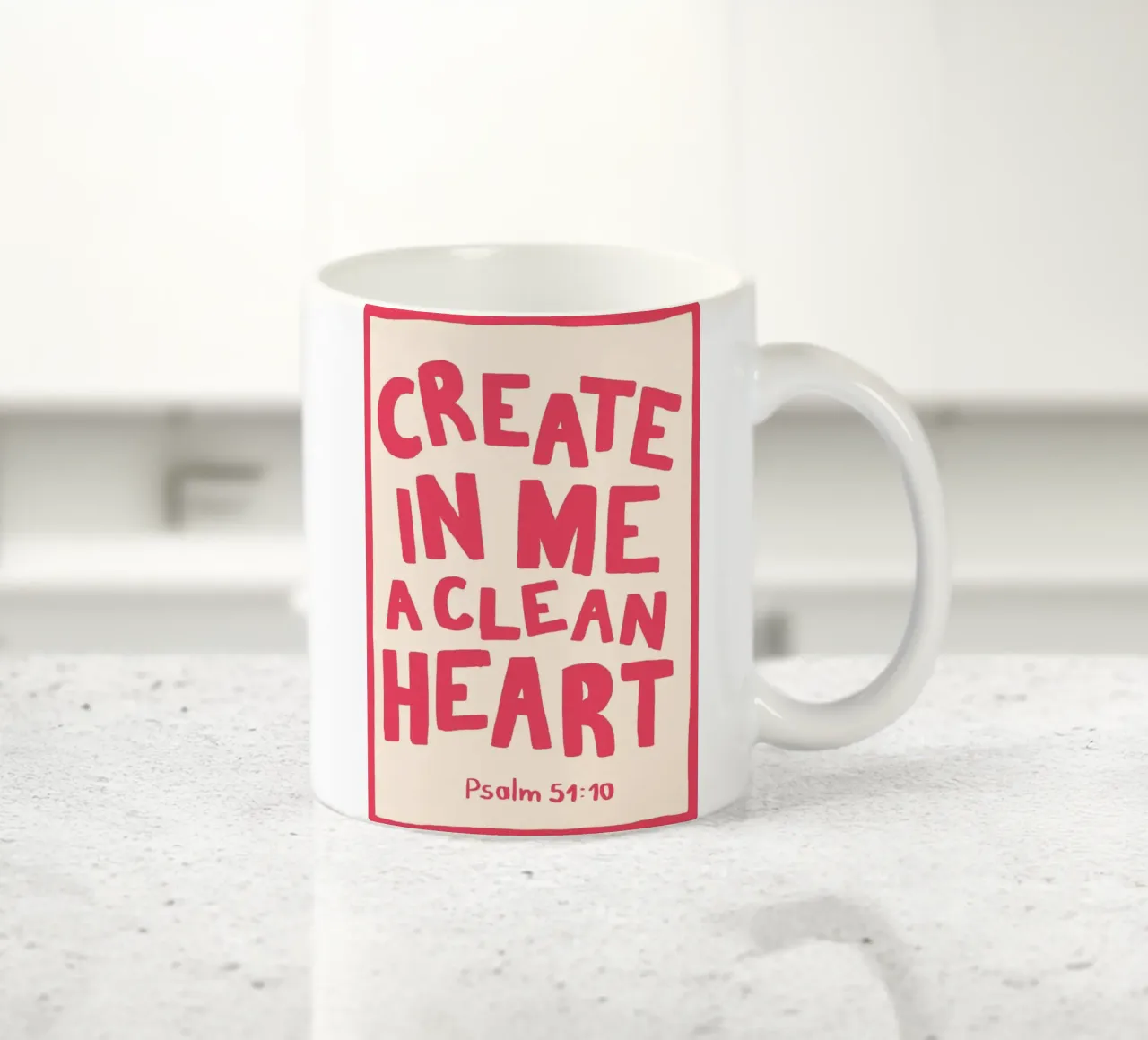 Psalm 51:10 Schep in mij een rein hart Art Print keramische mok van vintagepod