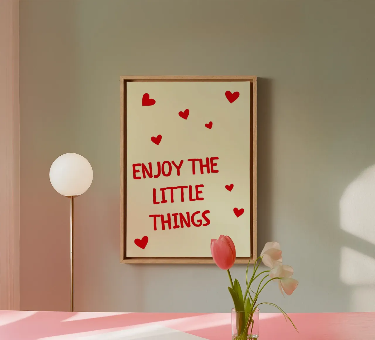 Geniet van de kleine dingen, Hart Muurkunst Print canvas met Baklijst van vintagepod