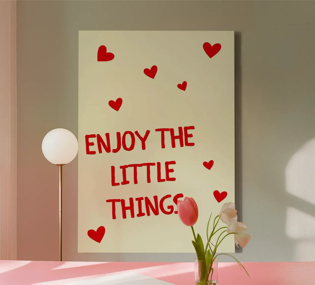 Geniet van de kleine dingen, Hart Muurkunst Print canvas met Baklijst van vintagepod