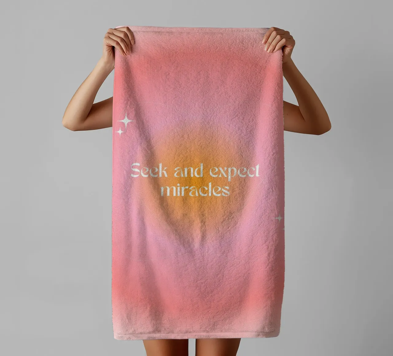 Seek and Expect Miracles, Aura Gradient Art Print towel by vintagepod