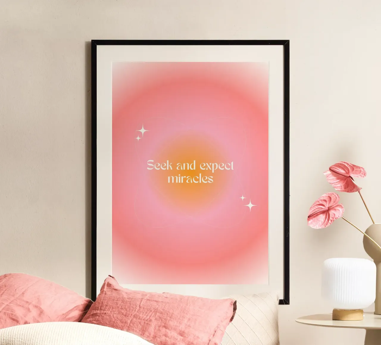 Zoek en Verwacht Wonderen, Aura Kleurverloop Kunstdruk poster van vintagepod