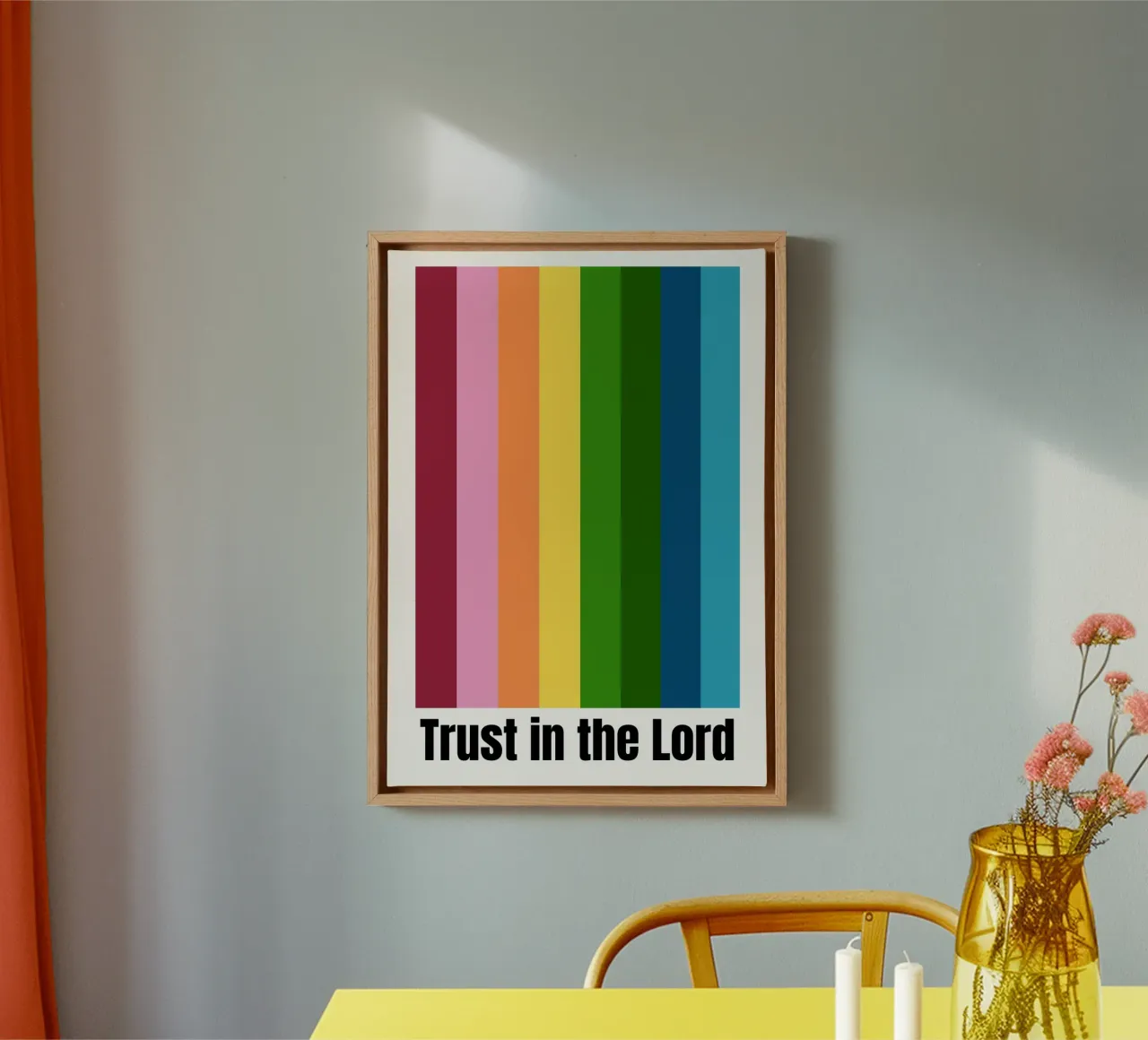 Trust in the Lord, Modern Christian Rainbow Poster canvas with Floater frame by vintagepod