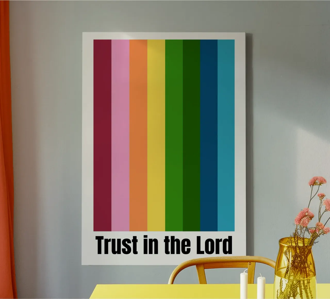 Trust in the Lord, Modern Christian Rainbow Poster canvas with Floater frame by vintagepod