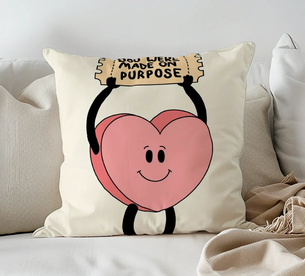 Tu as été créé dans un but précis, impression d'art avec un cœur mignon coussin de vintagepod