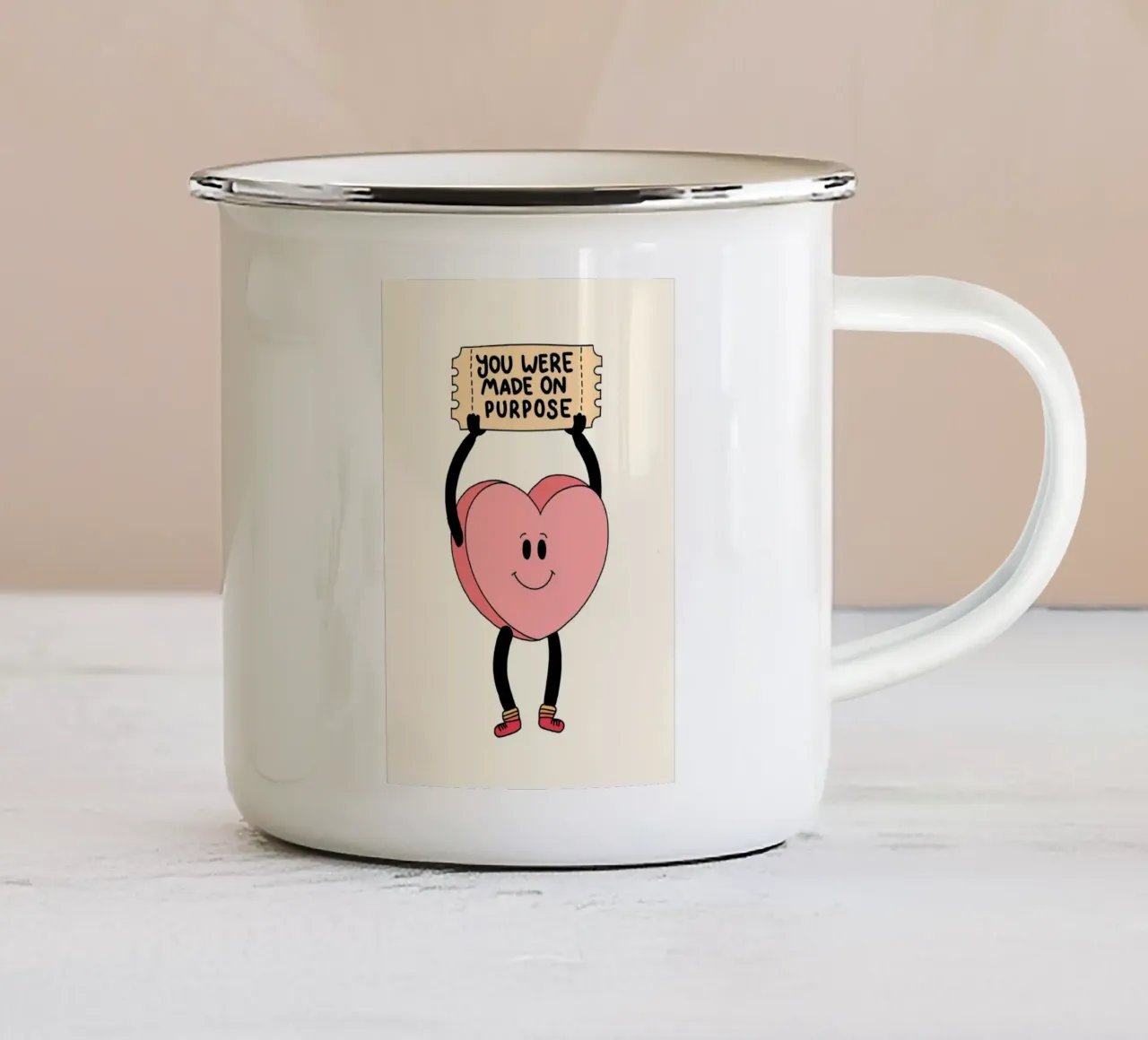 Tu as été créé dans un but précis, impression d'art avec un cœur mignon mug en émail de vintagepod