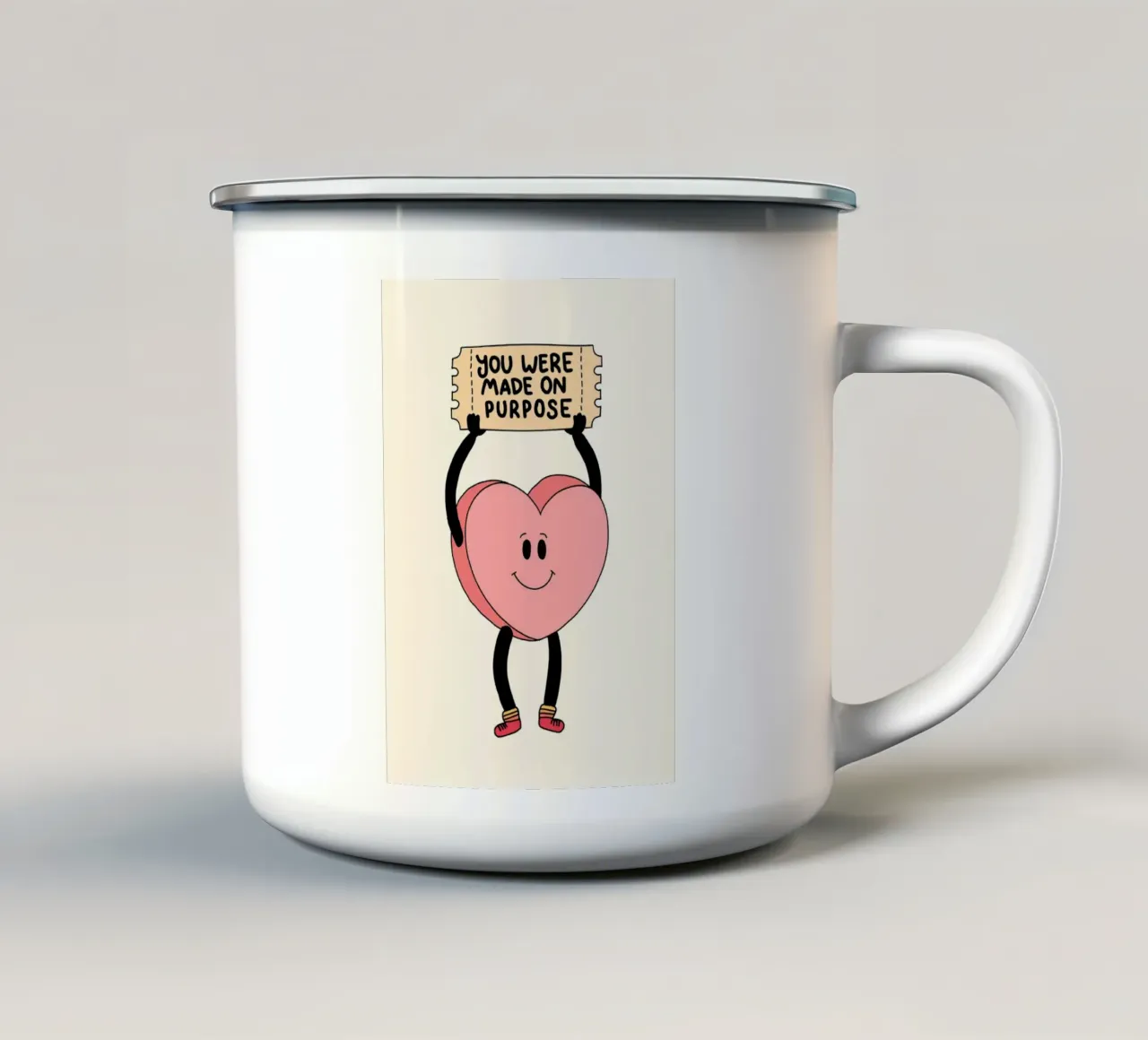 Tu as été créé dans un but précis, impression d'art avec un cœur mignon mug en émail de vintagepod