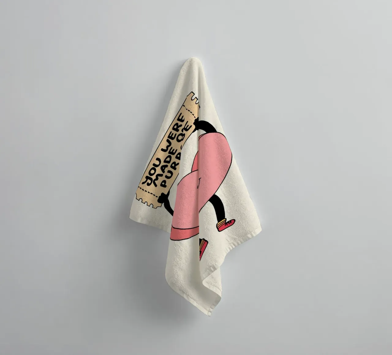 Tu as été créé dans un but précis, impression d'art avec un cœur mignon serviette de bain de vintagepod