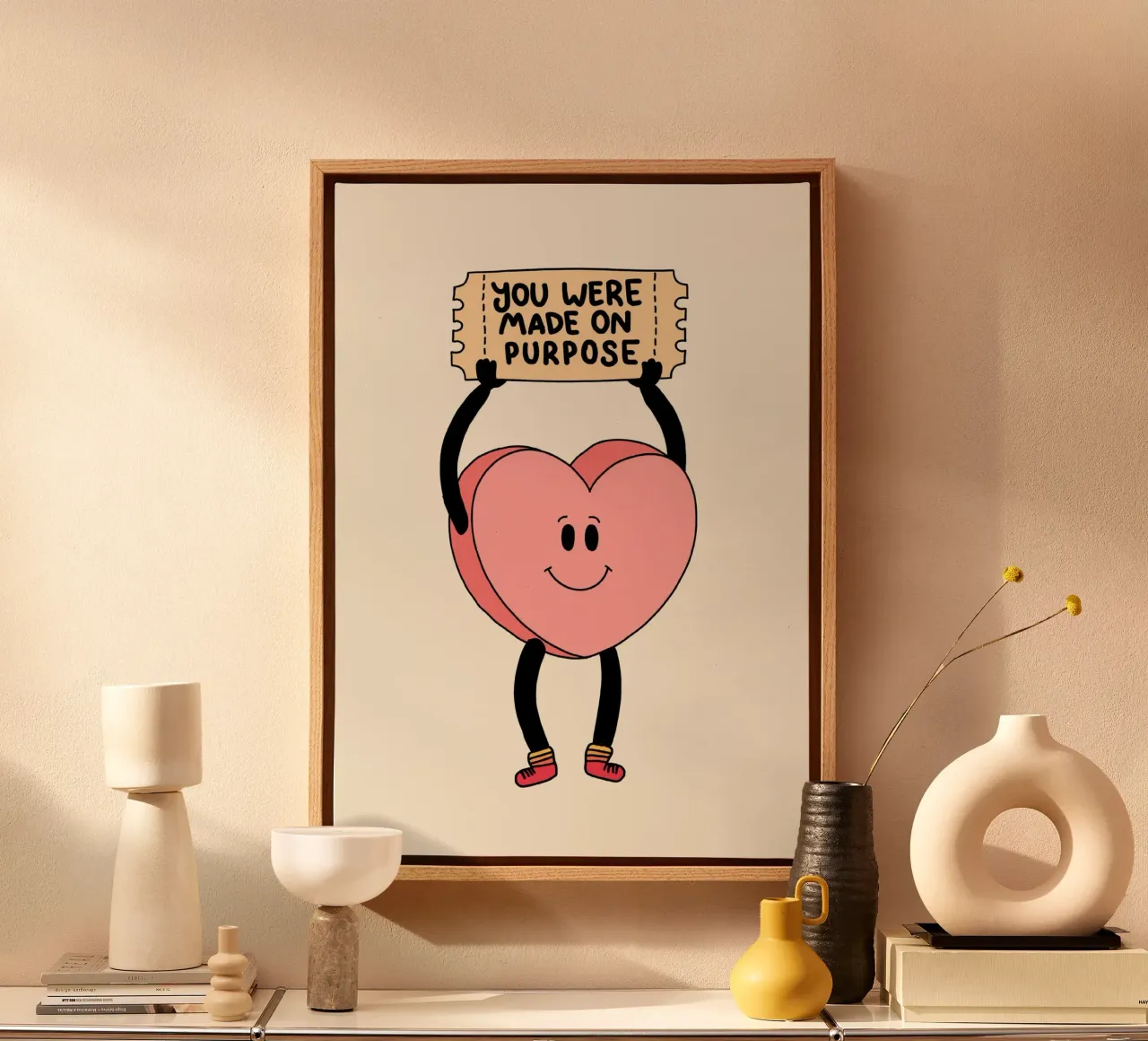 You Were Made on Purpose, Schattige Hart Kunstdruk canvas met Baklijst van vintagepod