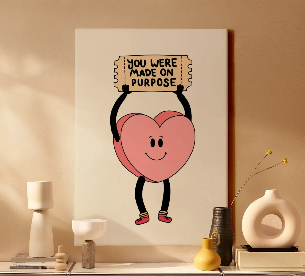 You Were Made on Purpose, Schattige Hart Kunstdruk canvas met Baklijst van vintagepod