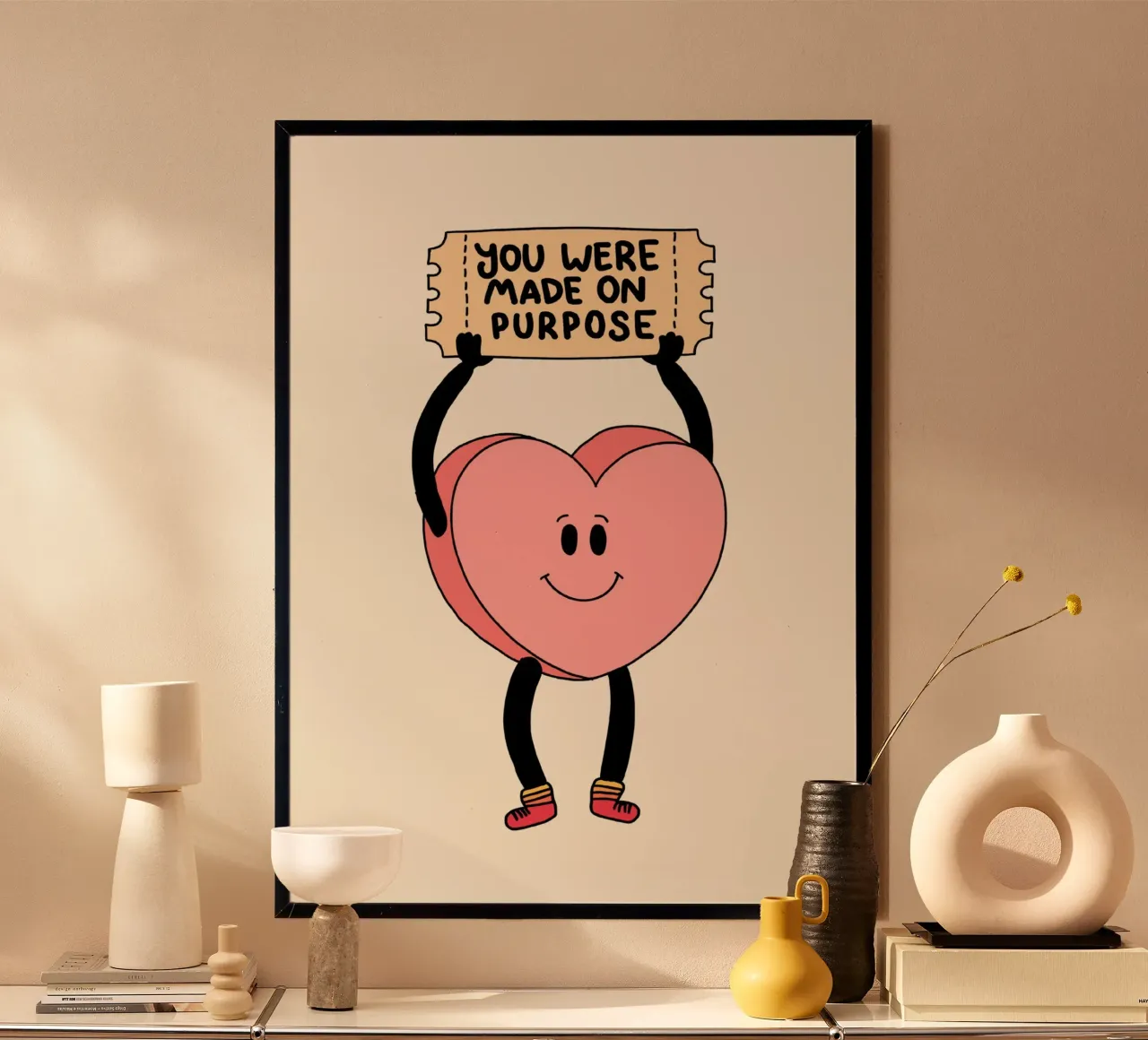Tu as été créé dans un but précis, impression d'art avec un cœur mignon poster avec cadre en bois de vintagepod