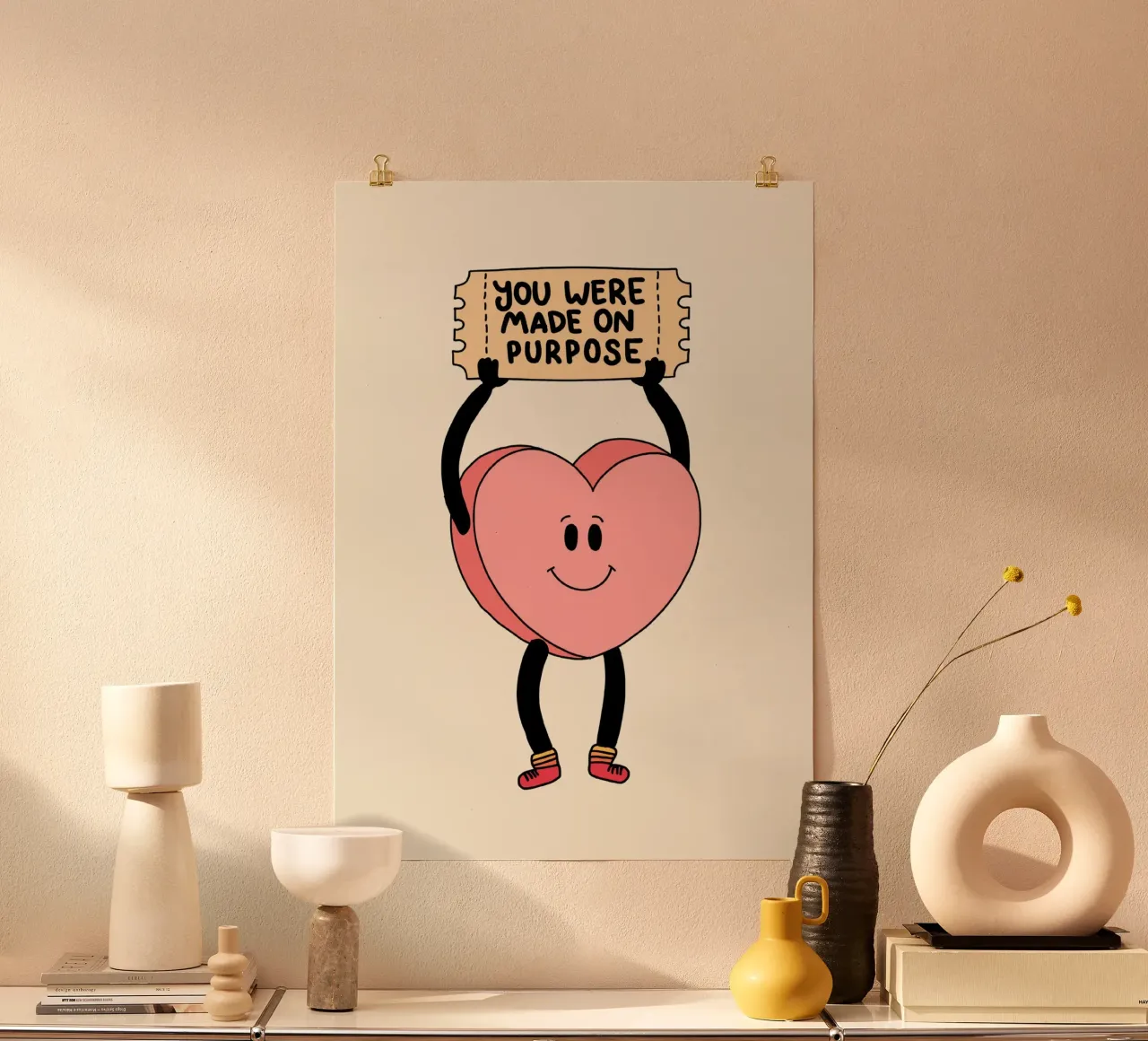 Tu as été créé dans un but précis, impression d'art avec un cœur mignon poster avec cadre en bois de vintagepod