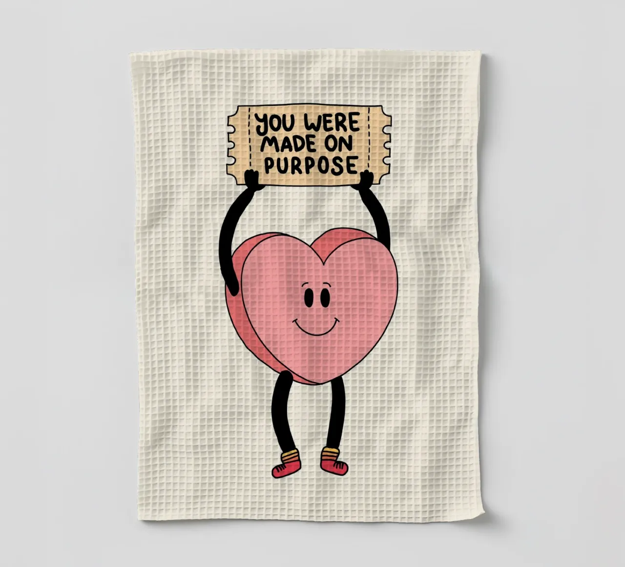 Tu as été créé dans un but précis, impression d'art avec un cœur mignon torchon de vintagepod