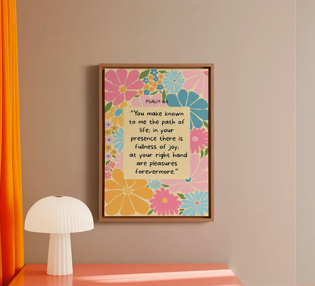 Psalm 16:11, Joyful Scripture Floral Kunstdruck Leinwand mit Schattenfugenrahmen von vintagepod