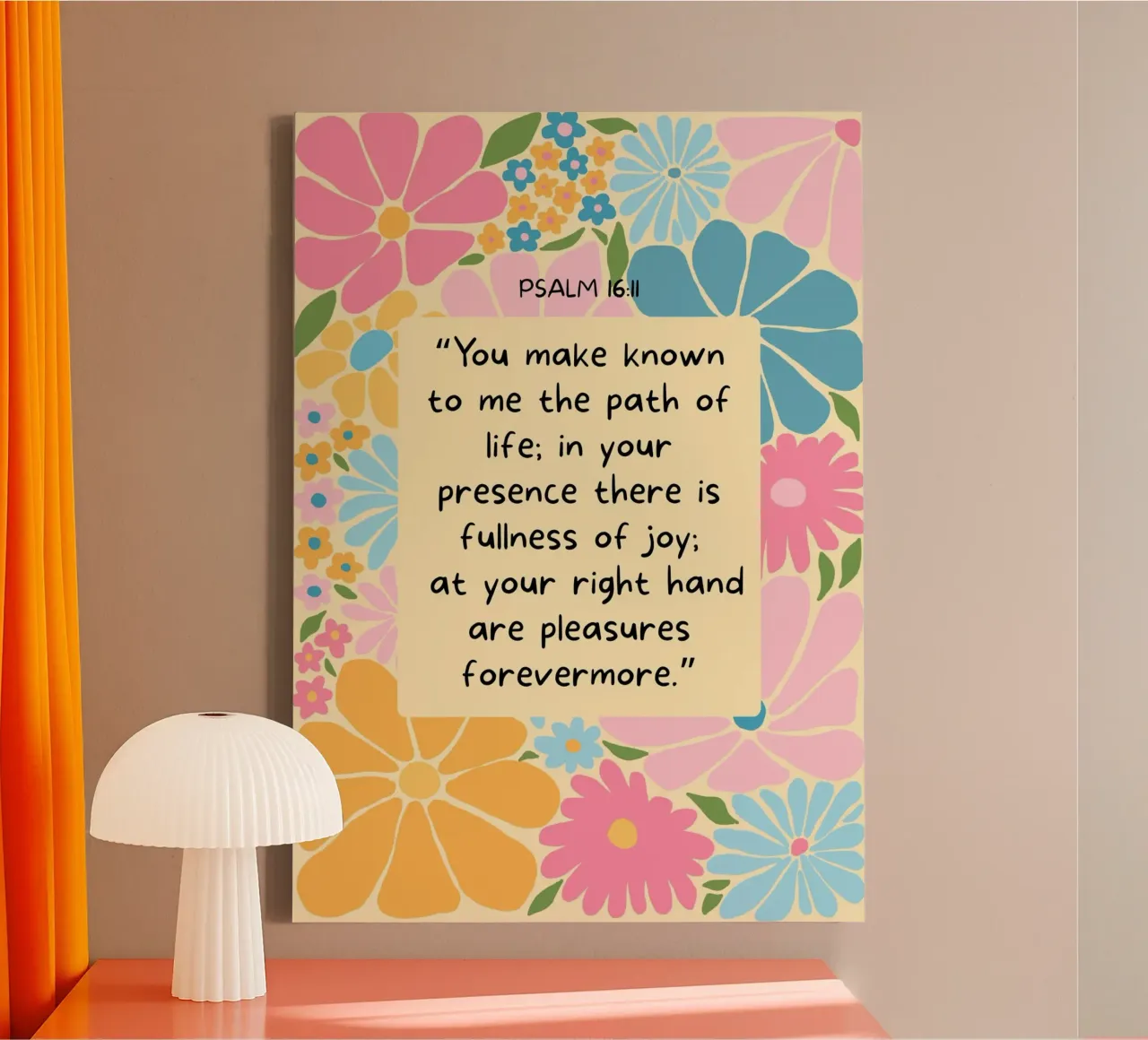 Psalm 16:11, Joyful Scripture Floral Kunstdruck Leinwand mit Schattenfugenrahmen von vintagepod