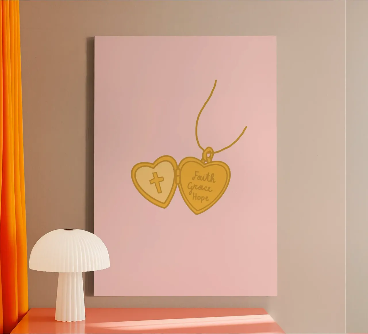 Geloof, genade, hoop, hartzakje Christian Art Print canvas met Baklijst van vintagepod