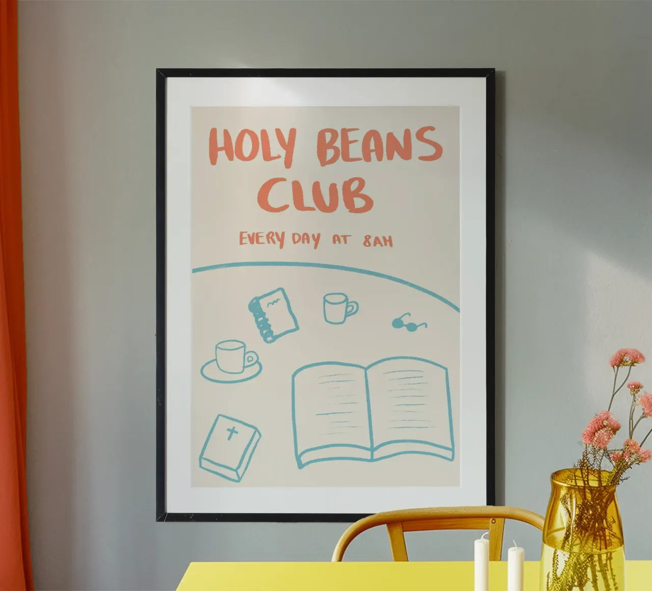 Club Holy Beans, caffè cristiano e studio biblico poster con telaio in legno da vintagepod