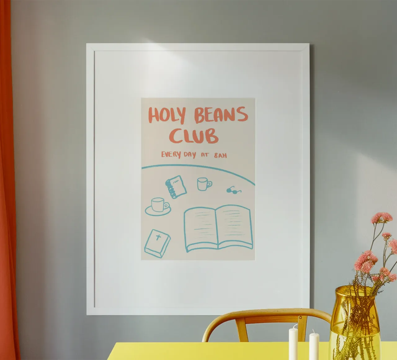 Club Holy Beans, caffè cristiano e studio biblico poster con telaio in legno da vintagepod