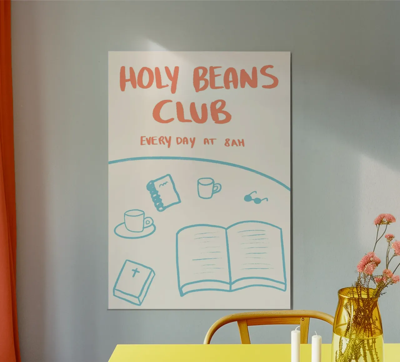 Club Holy Beans, caffè cristiano e studio biblico poster con telaio in legno da vintagepod