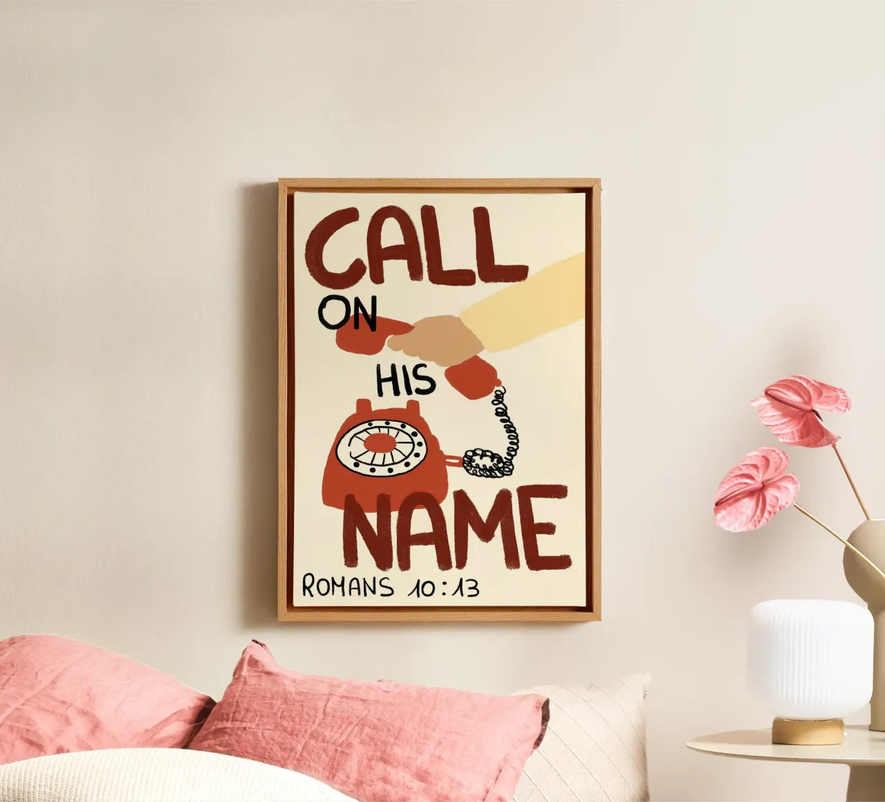 Call on His Name, Romans 10:13 Christian Art Print canvas with Floater frame by vintagepod