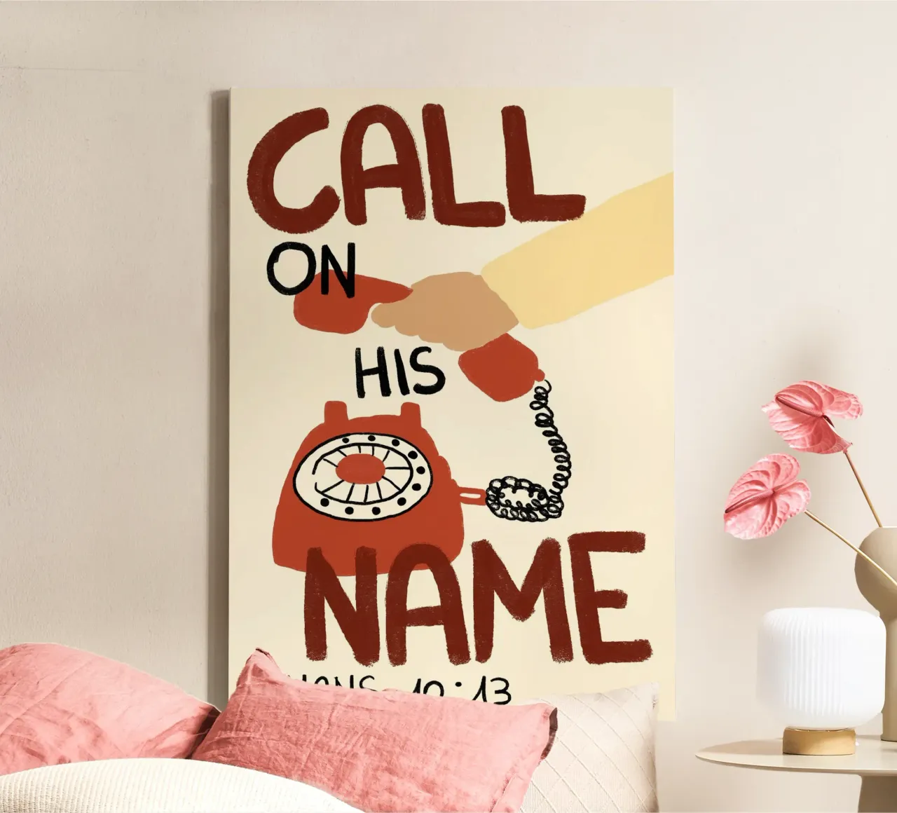 Call on His Name, Romans 10:13 Christian Art Print canvas with Floater frame by vintagepod