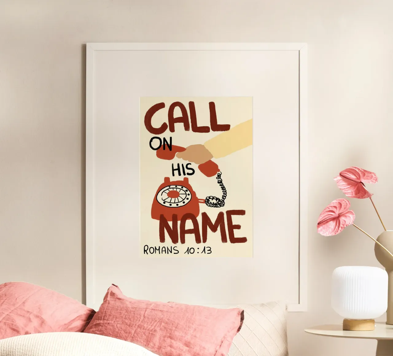 Invoca Su Nombre, Romanos 10:13 Christian Art Print poster con marco de aluminio de vintagepod