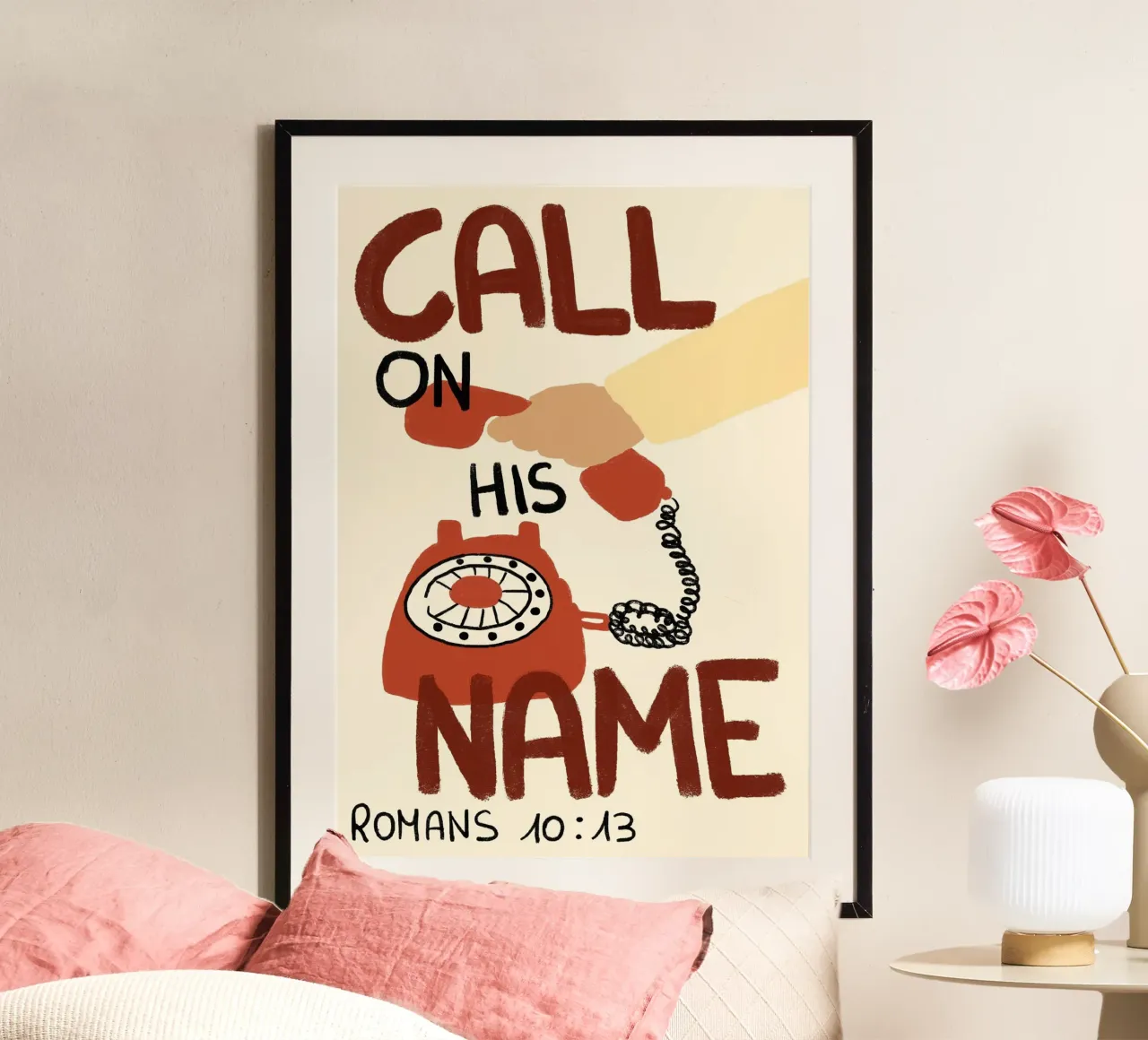Invoca Su Nombre, Romanos 10:13 Christian Art Print poster con marco de aluminio de vintagepod