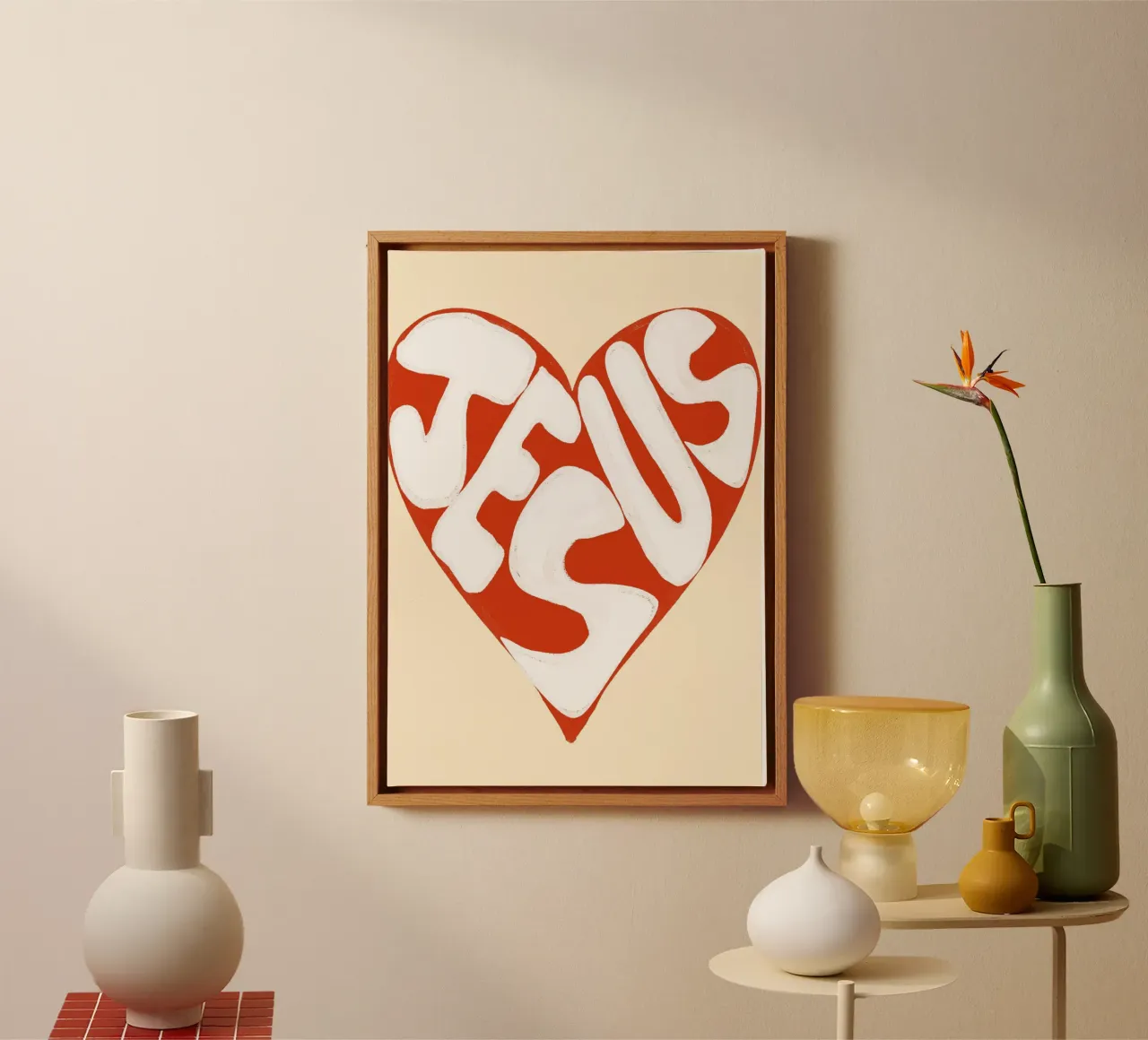 JEZUS, moderne christelijke harten kunstdruk canvas met Baklijst van vintagepod