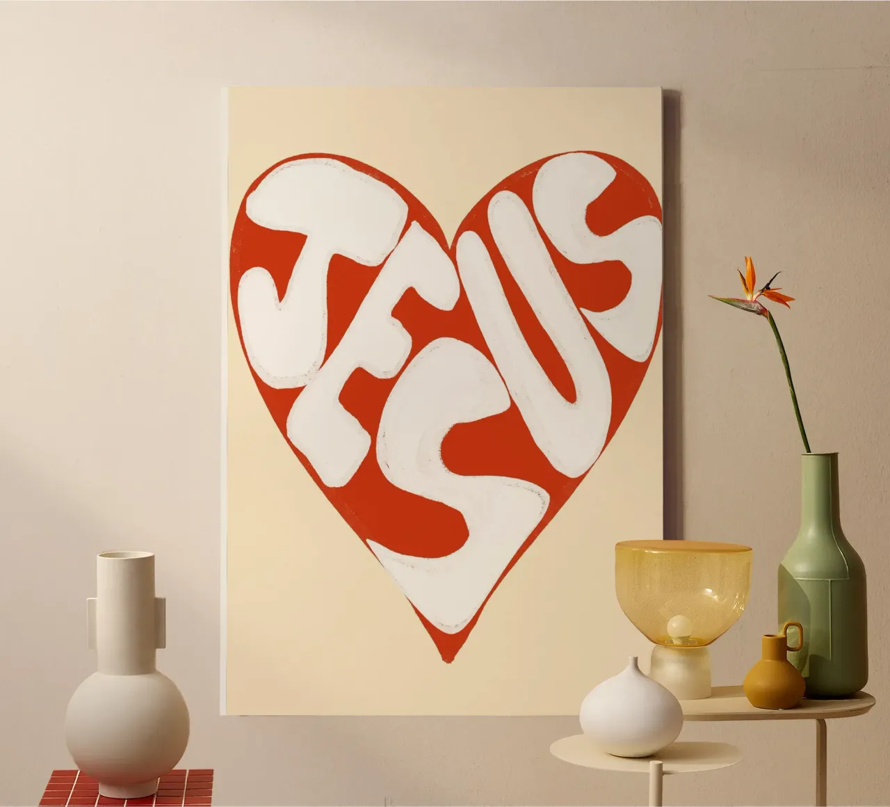 JEZUS, moderne christelijke harten kunstdruk canvas met Baklijst van vintagepod