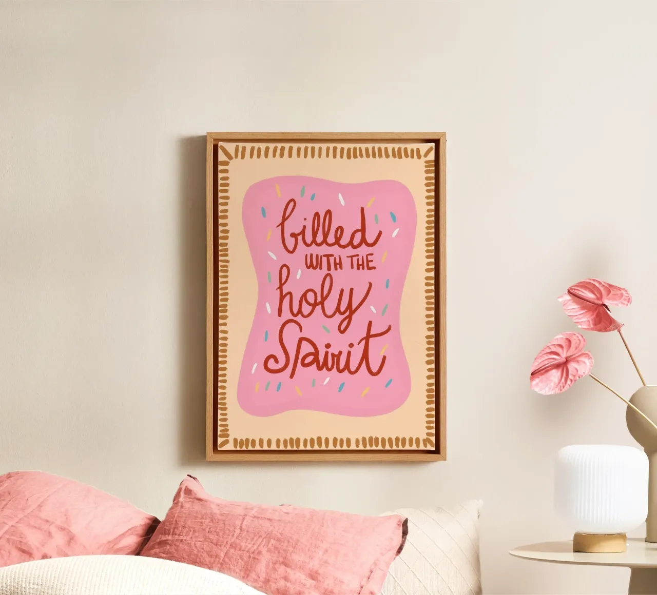 Gevuld met de Heilige Geest, Iced Cookie Art Print canvas met Baklijst van vintagepod