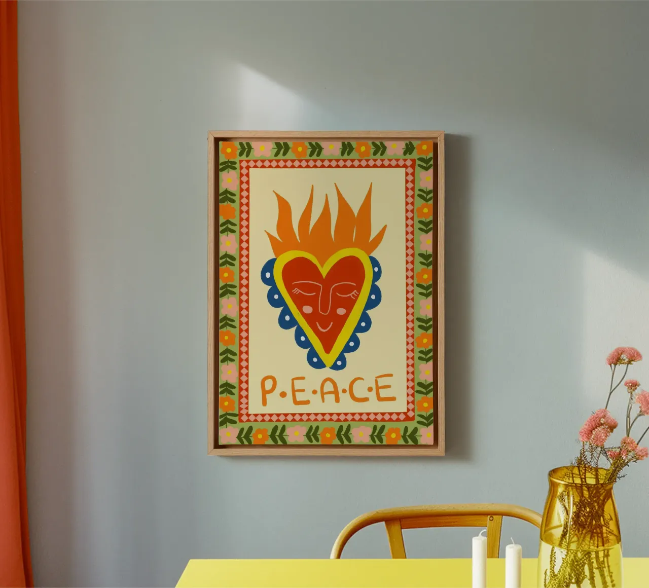 Sagrado Corazón de la Paz, Folk Art Christian Print lienzo con Marco flotante de vintagepod