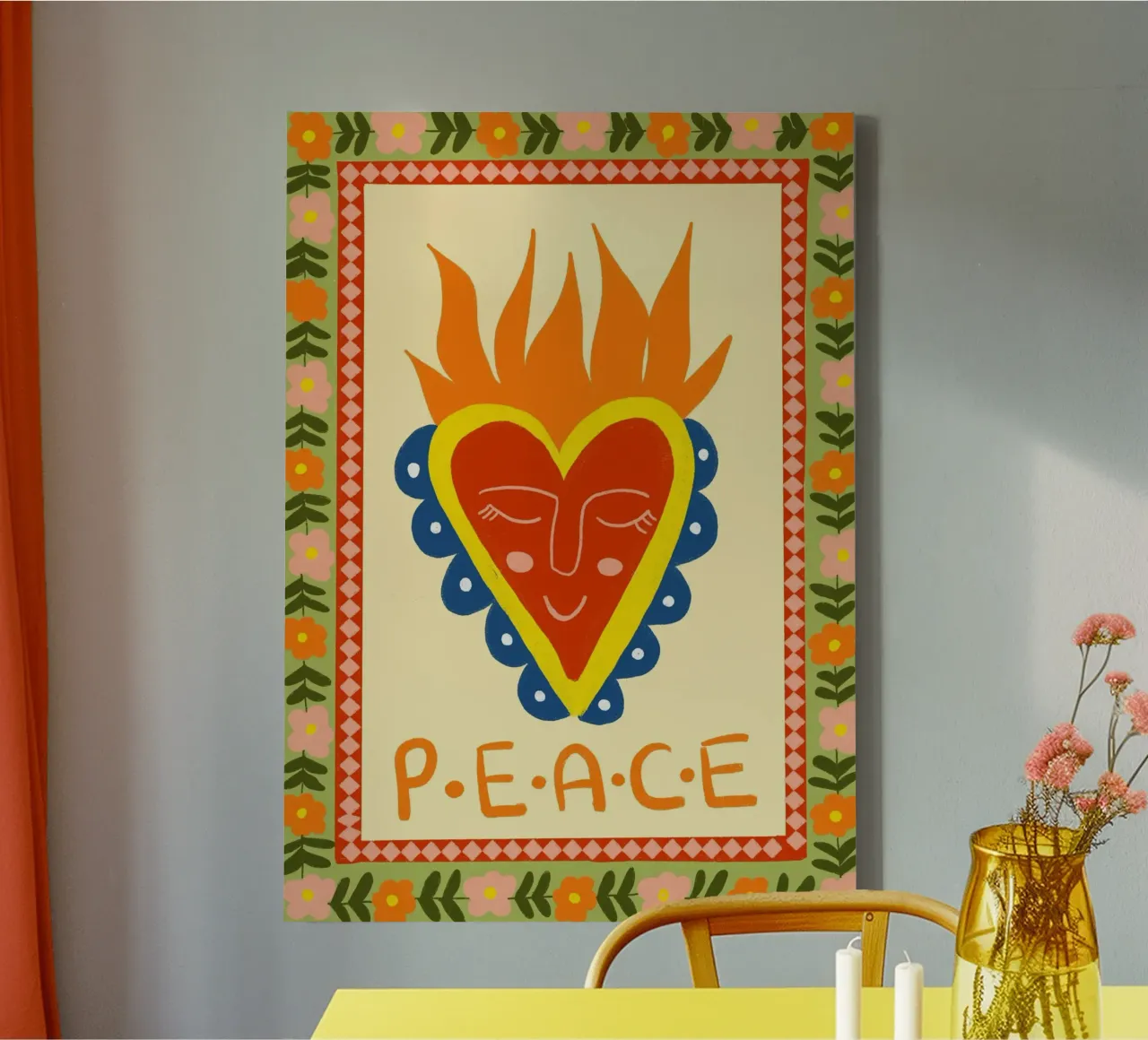 Sagrado Corazón de la Paz, Folk Art Christian Print lienzo con Marco flotante de vintagepod