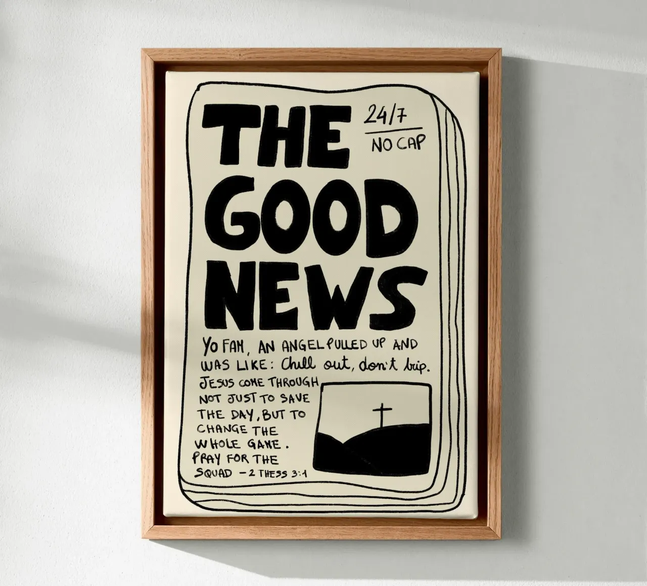 The Good News 24/7, Christian Newspaper Art Print canvas with Floater frame by vintagepod