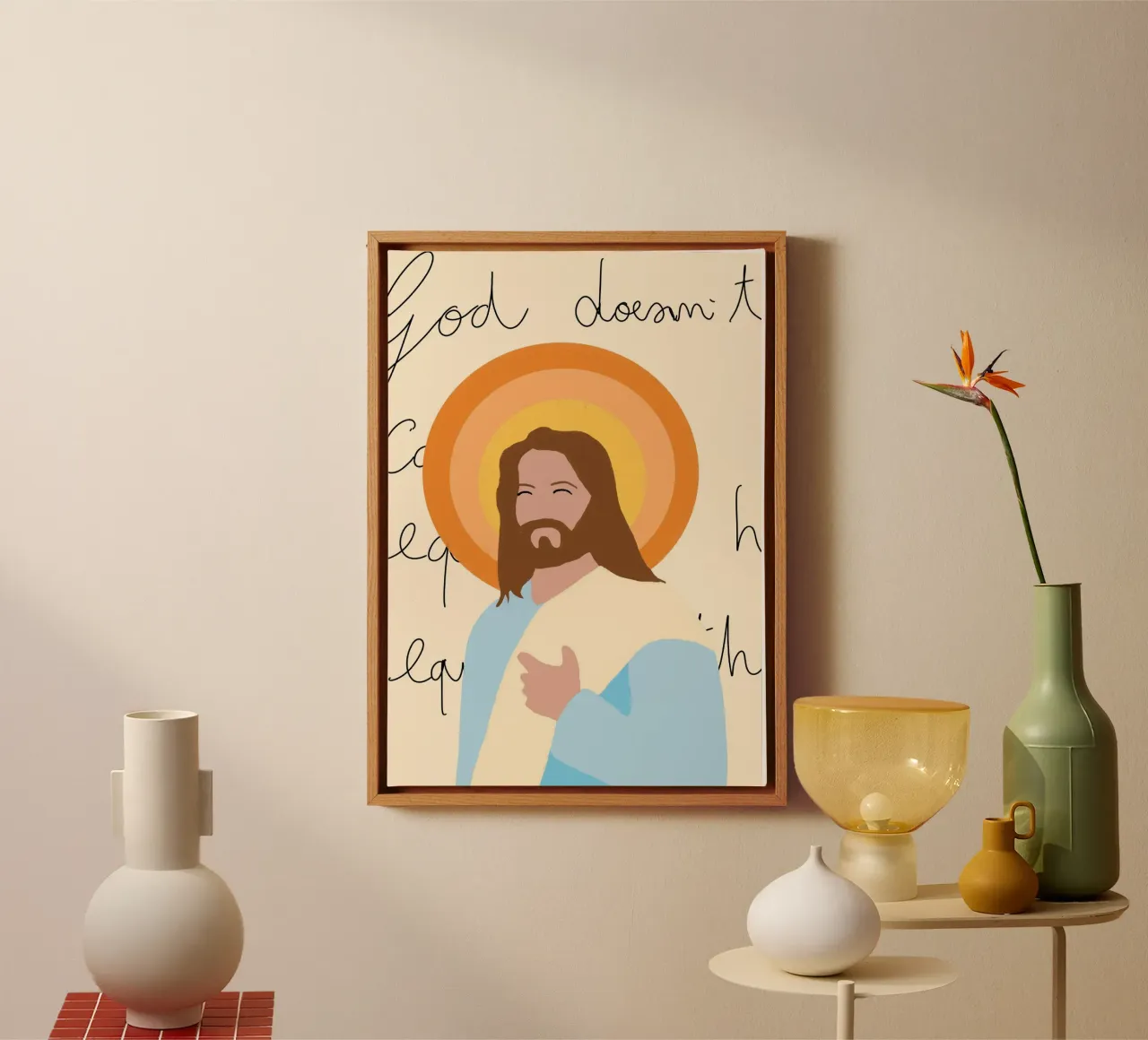 Jesus with Halo, Minimalist Christian Art Print canvas with Floater frame by vintagepod