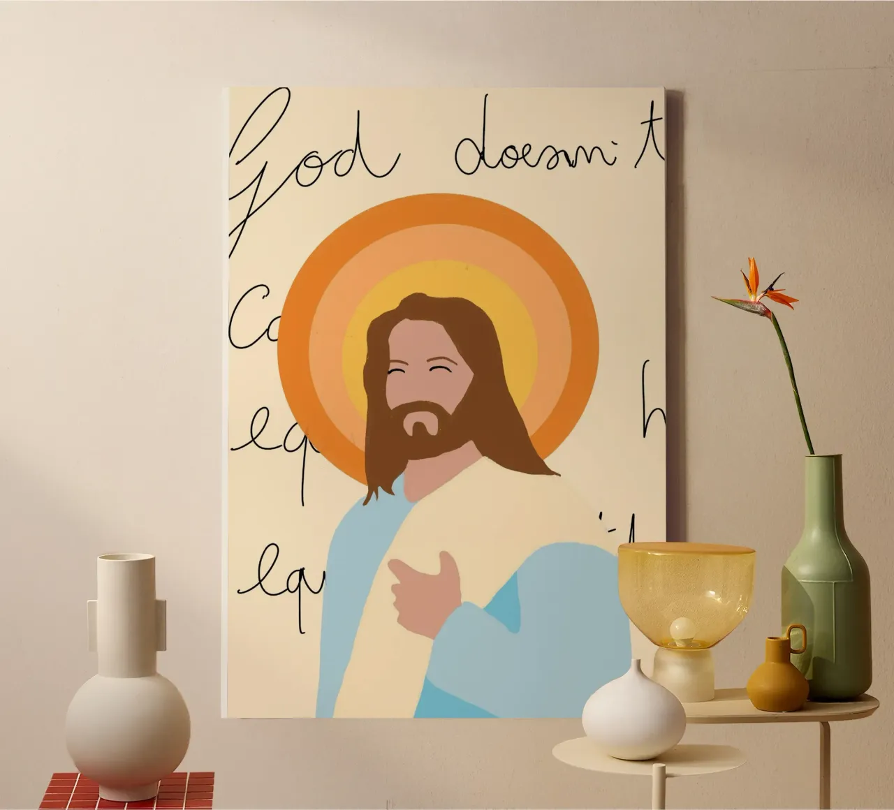Jesus with Halo, Minimalist Christian Art Print canvas with Floater frame by vintagepod