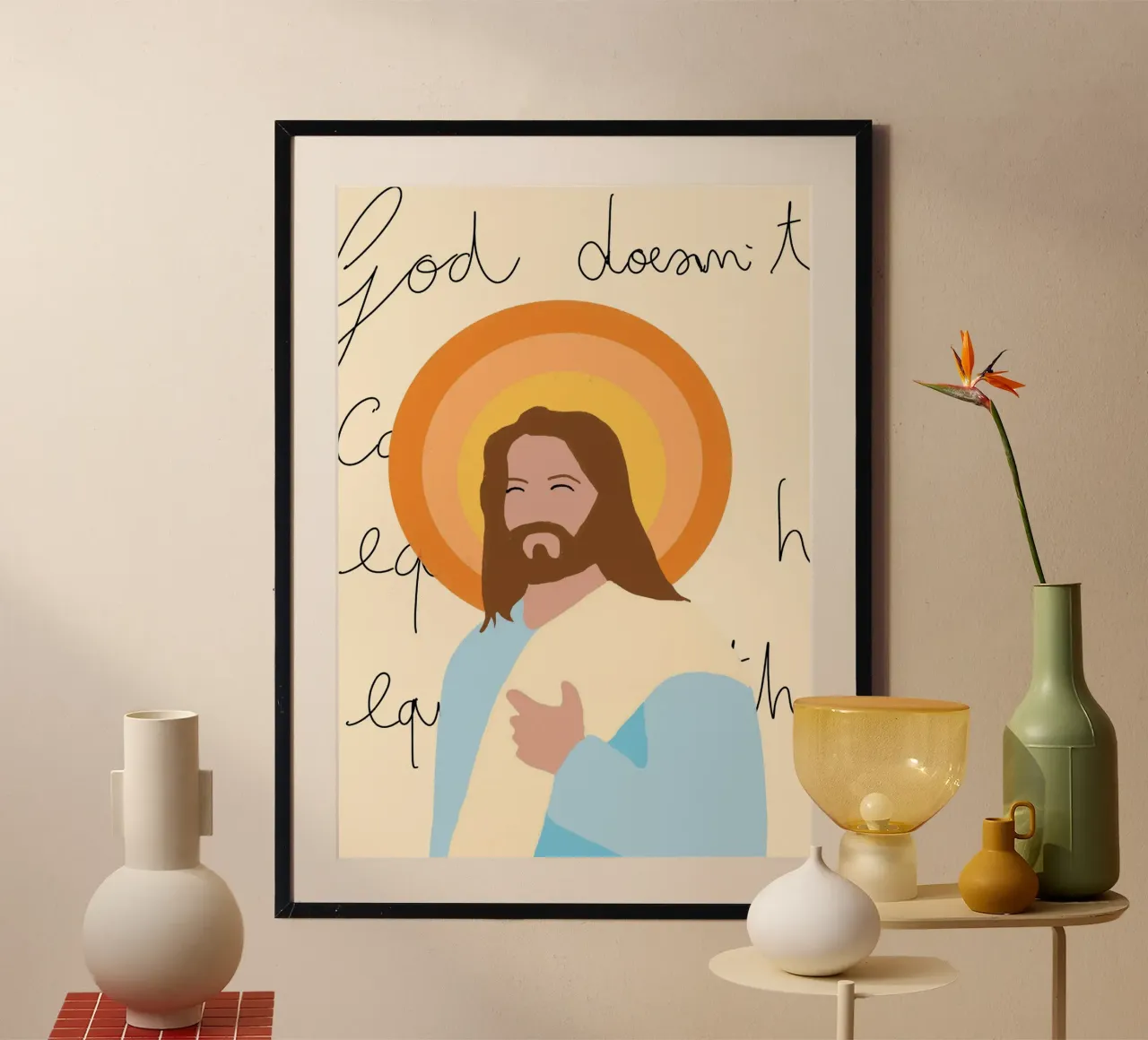 Gesù con aureola, stampa cristiana minimalista poster da vintagepod