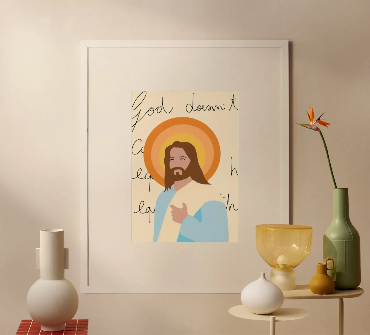 Gesù con aureola, stampa cristiana minimalista poster da vintagepod